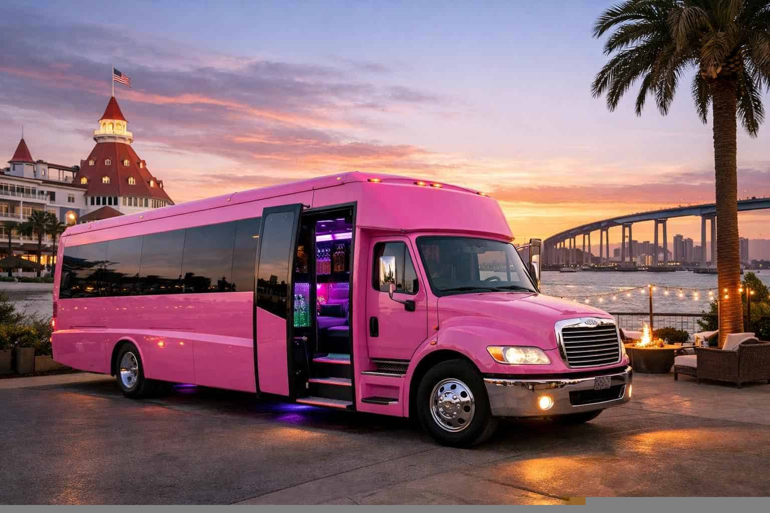 Best Pink Party Bus Rental in Coronado California