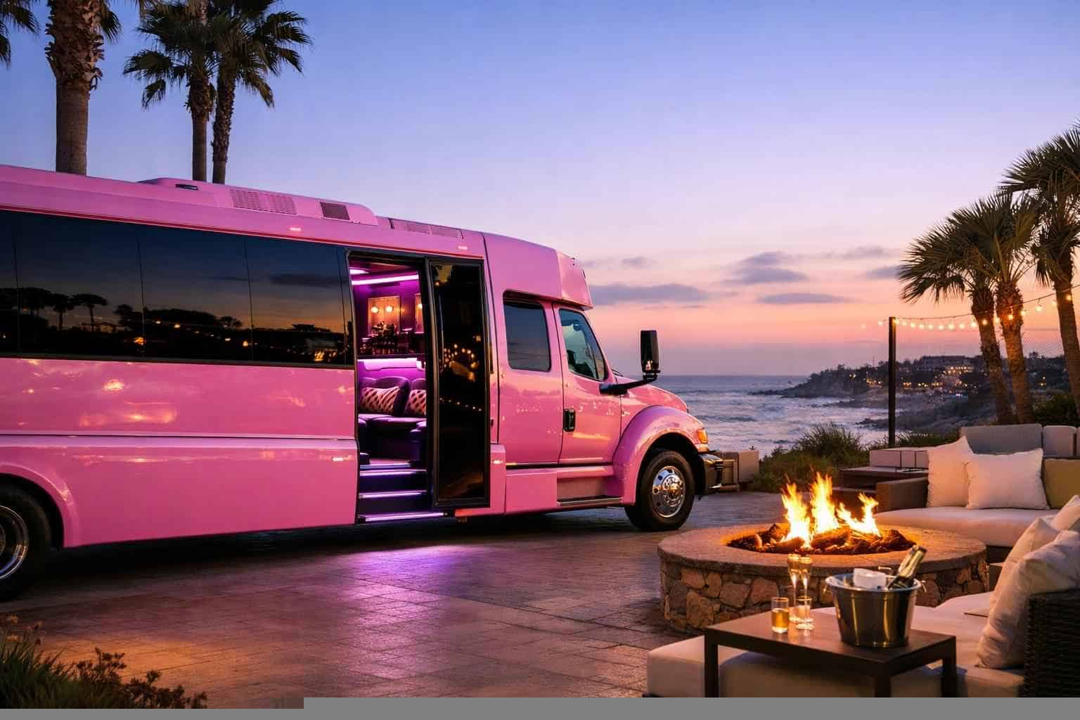 Luxury Pink Party Bus Rental in Carlsbad California