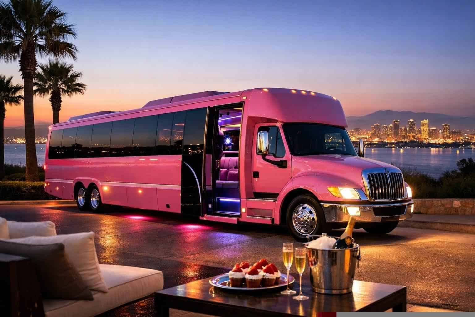 Luxury Pink Party Bus Rental in Chula Vista California