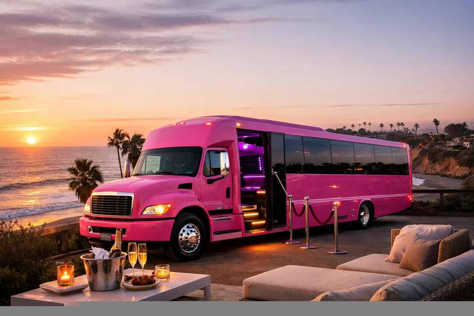 Luxury Pink Party Bus Rental in Encinitas California