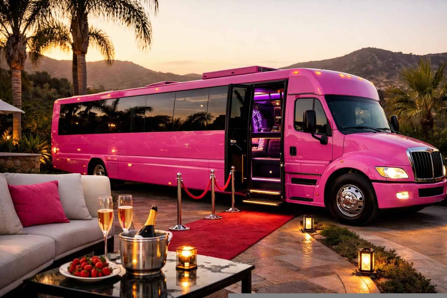 Luxury Pink Party Bus Rental in Escondido California