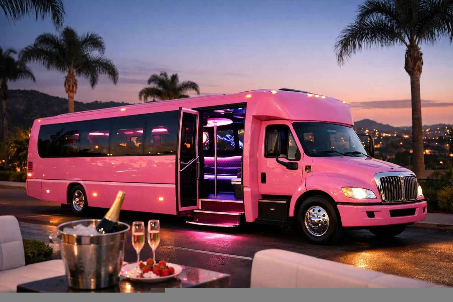 Luxury Pink Party Bus Rental in Lemon Grove California