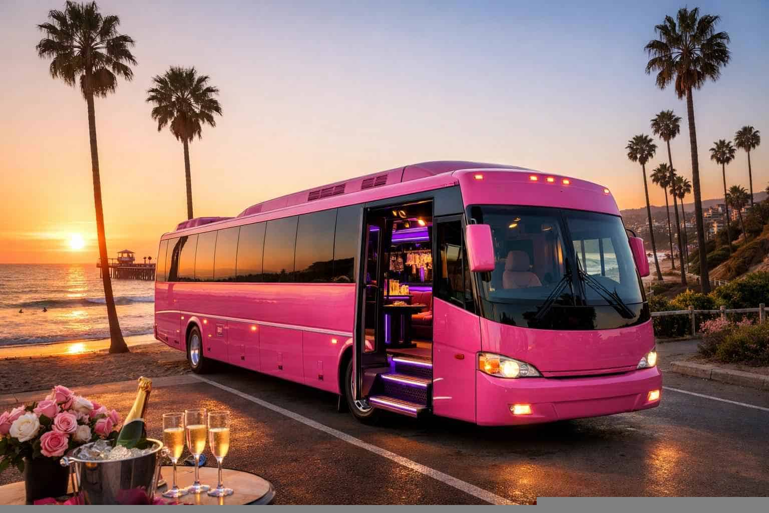 Luxury Pink Party Bus Rental in Oceanside California