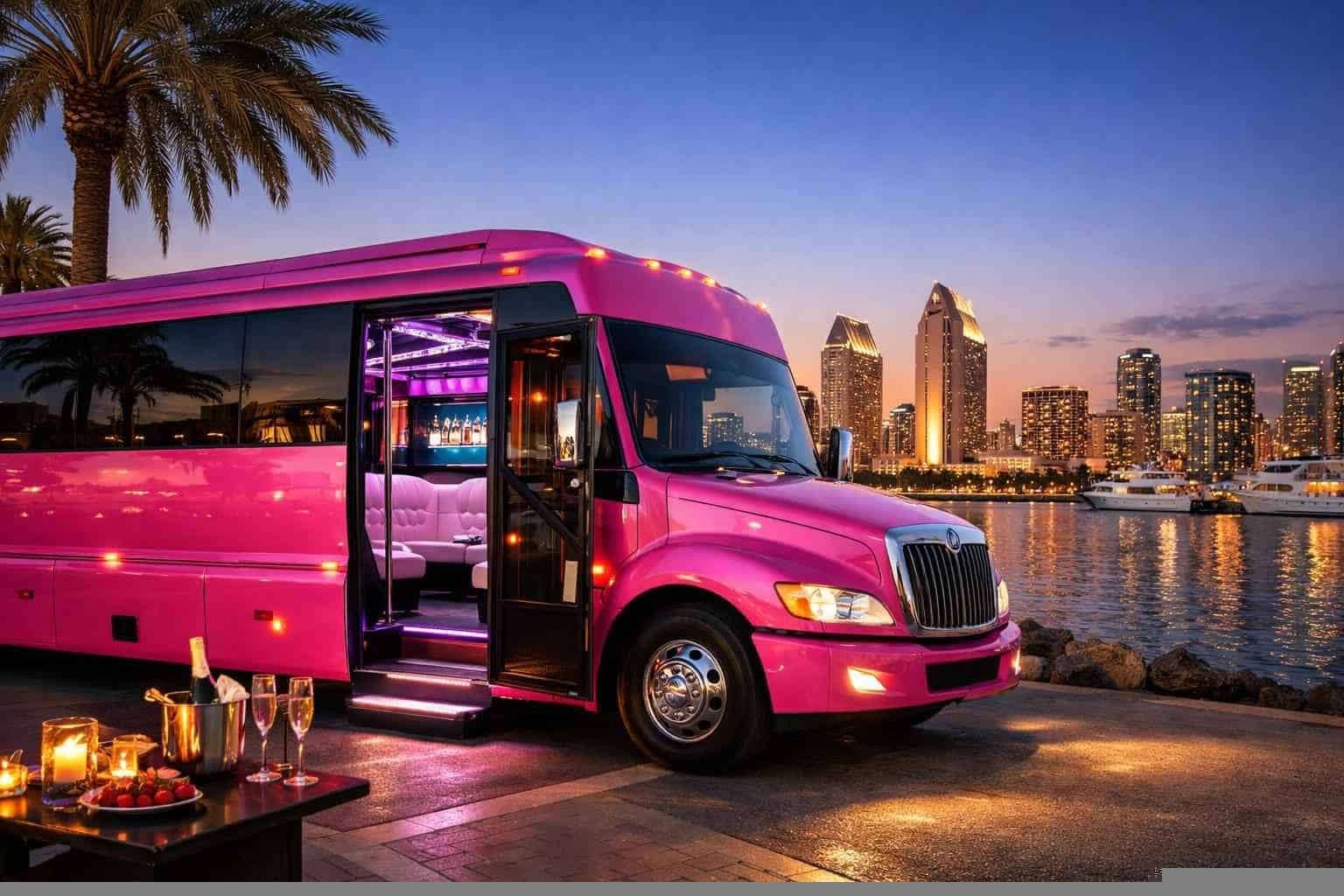 Luxury Pink Party Bus Rental in San Diego California