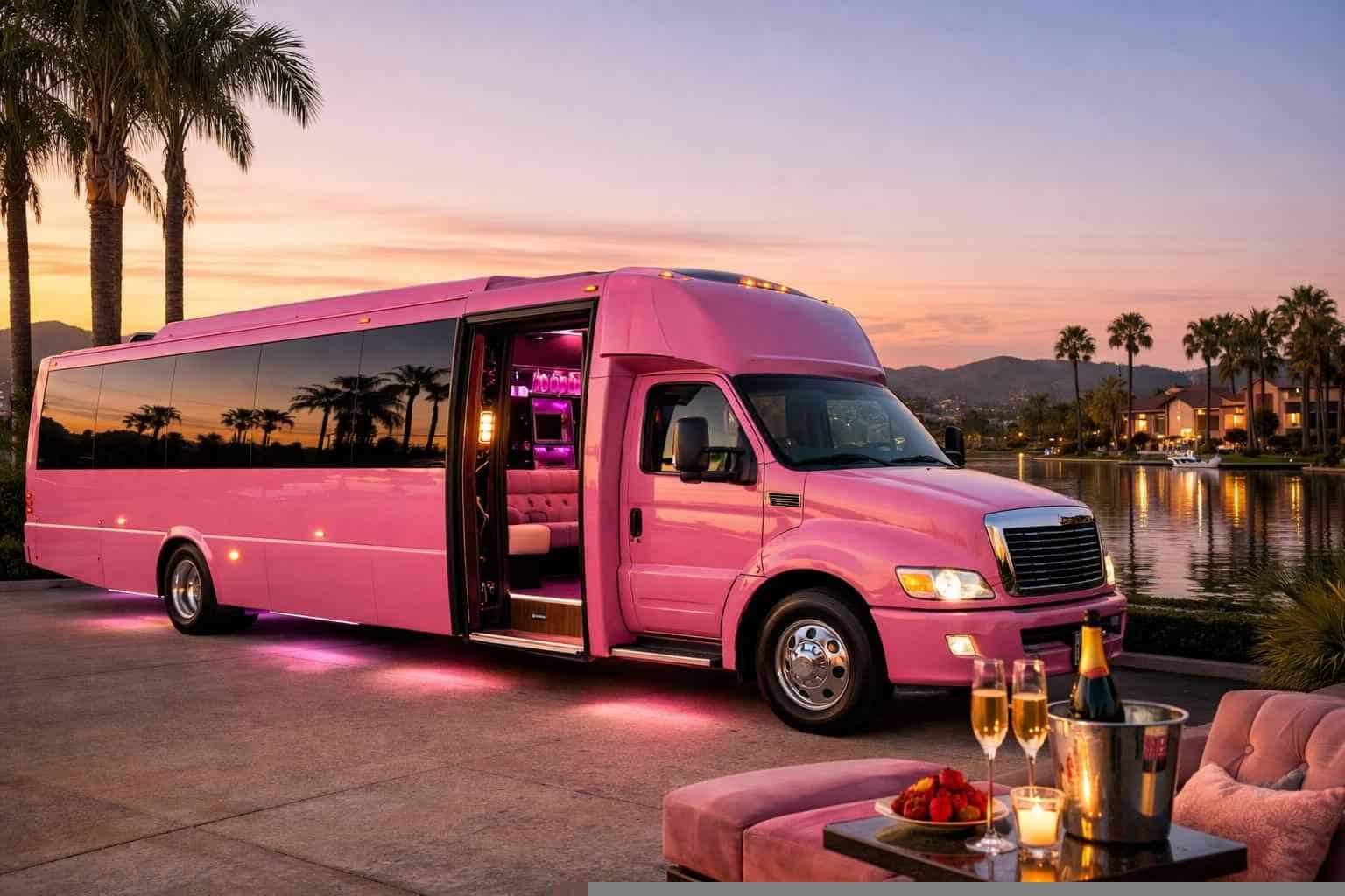 Luxury Pink Party Bus Rental in San Marcos California