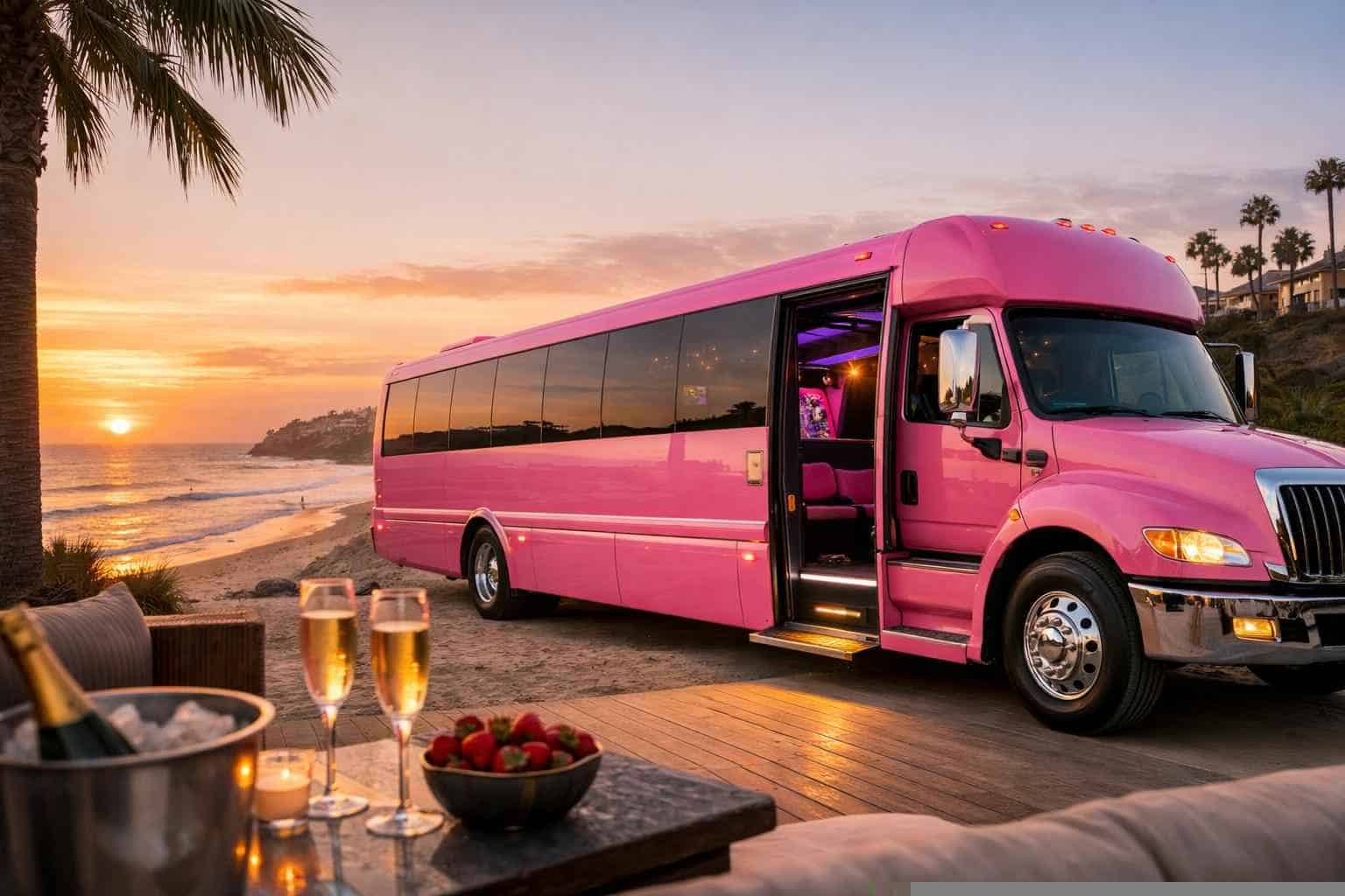 Luxury Pink Party Bus Rental in Solana Beach California