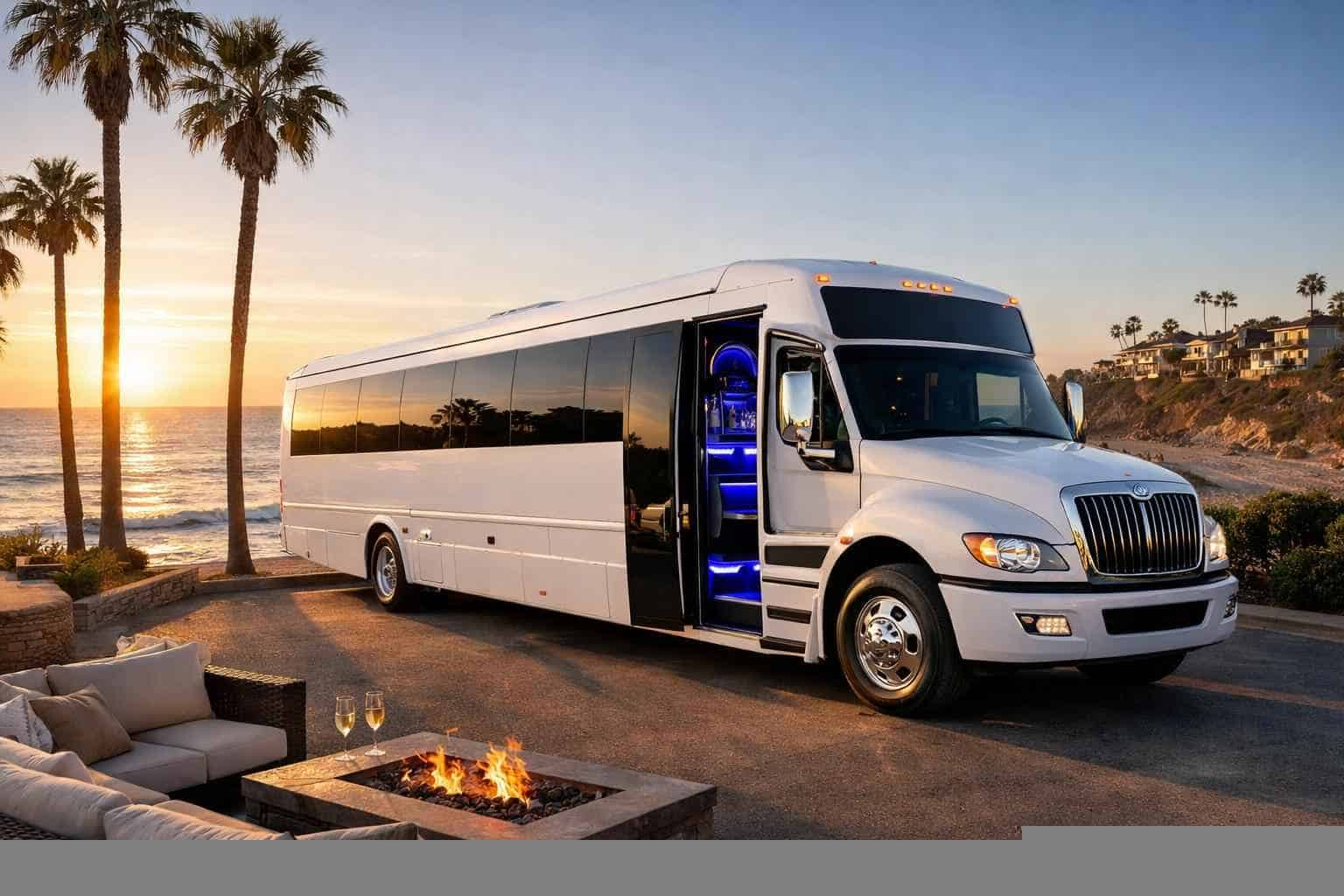 Luxury White Party Bus Rental in Carlsbad California