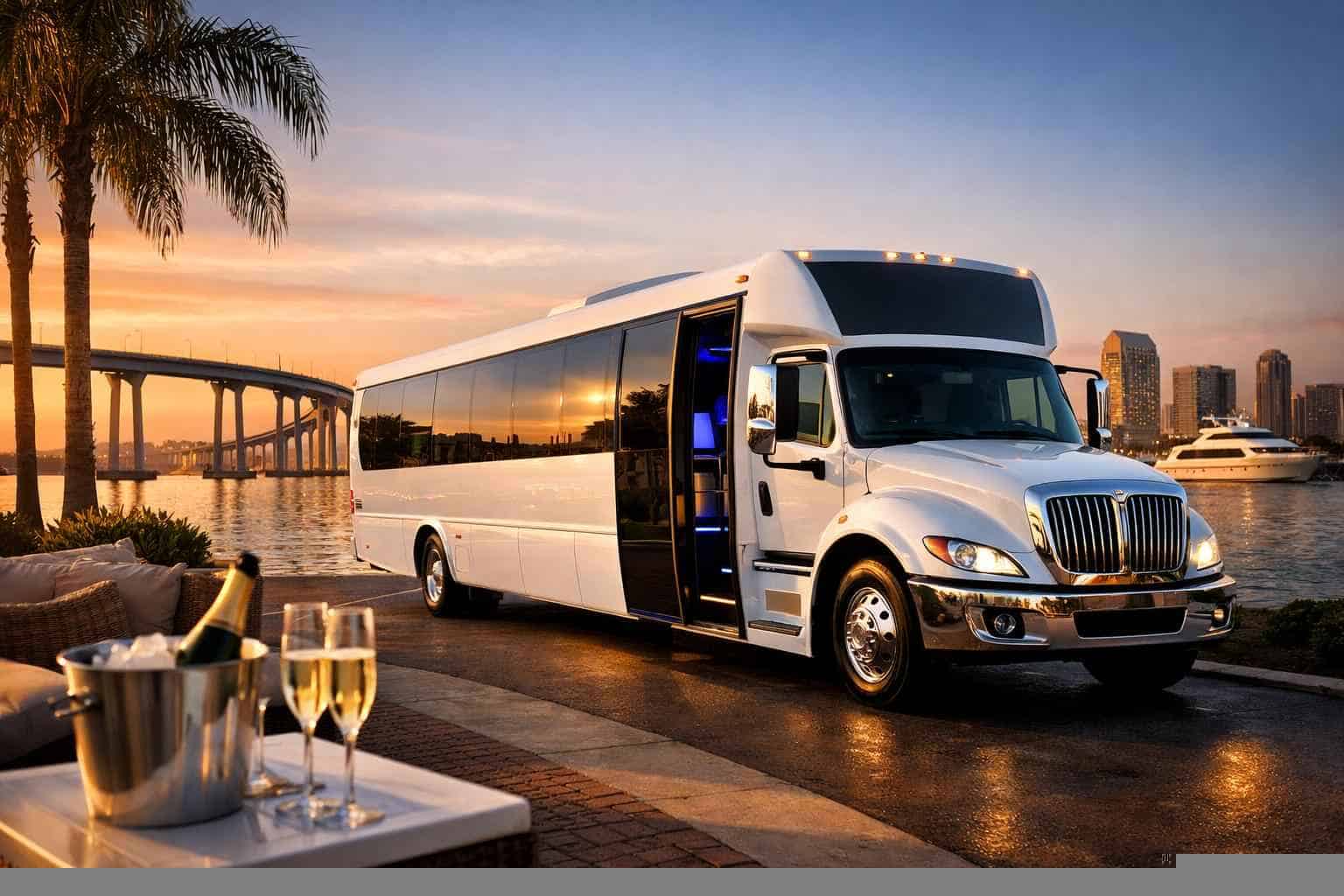 Luxury White Party Bus Rental in Coronado California