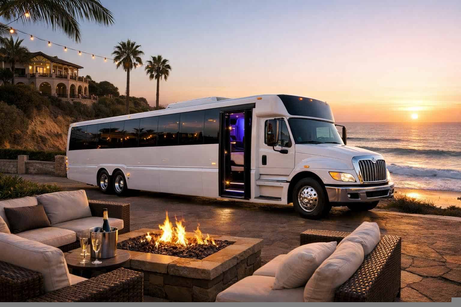 Luxury White Party Bus Rental in Del Mar California