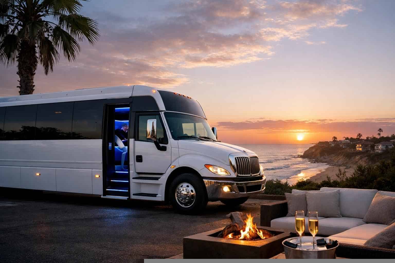 Luxury White Party Bus Rental in Encinitas California