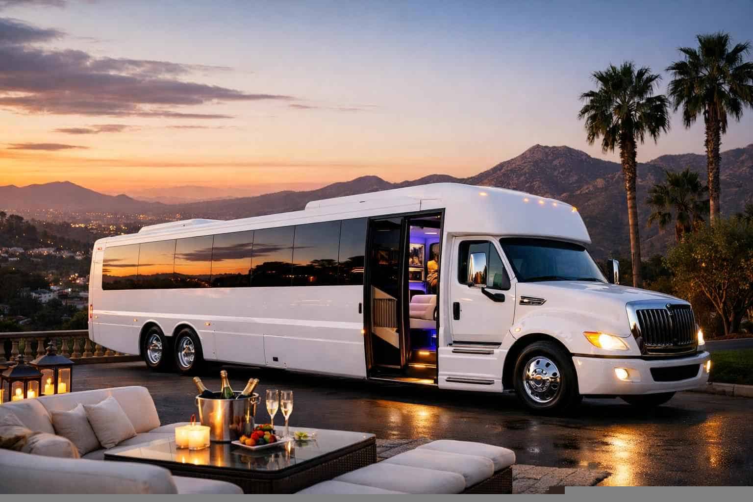 Luxury White Party Bus Rental in Escondido California