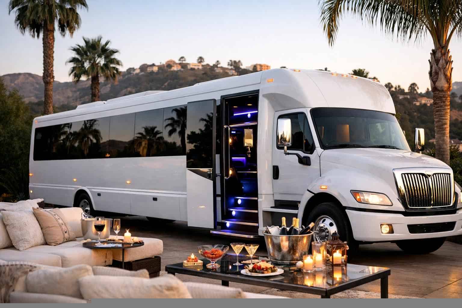 Luxury White Party Bus Rental in Lemon Grove California