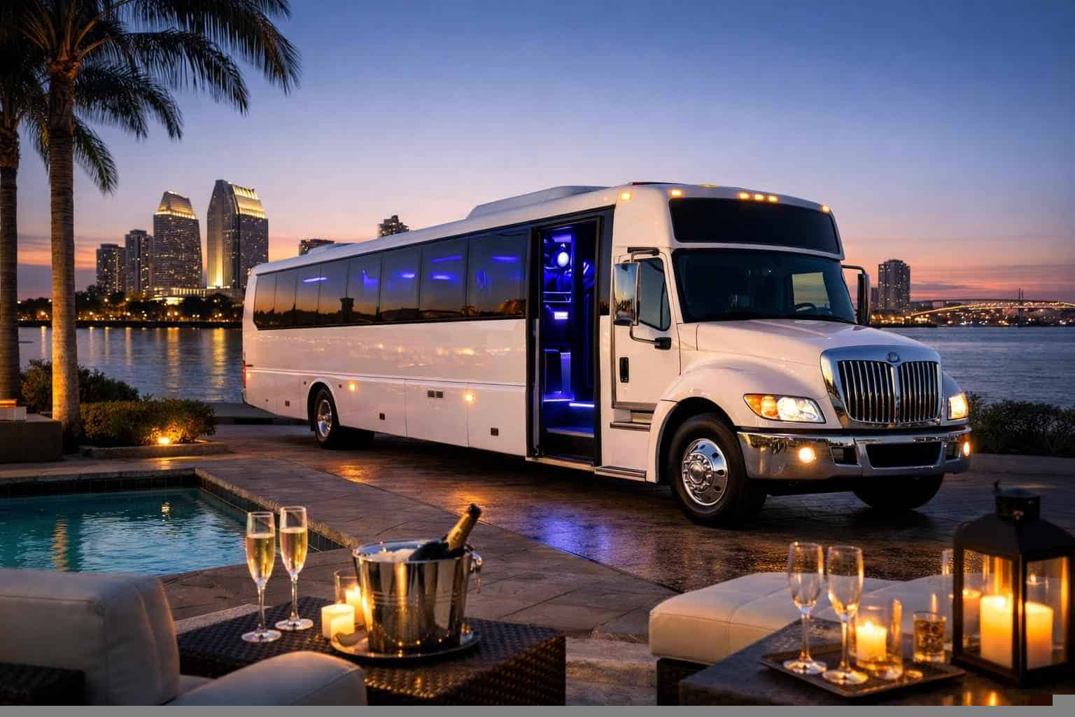 Luxury White Party Bus Rental in National City California