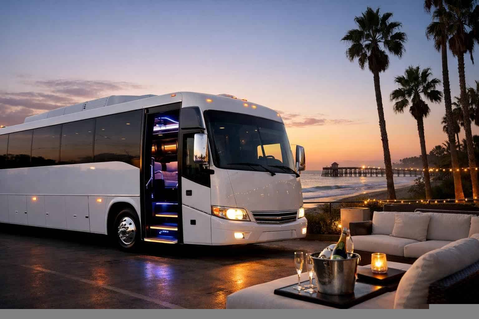 Luxury White Party Bus Rental in Oceanside California