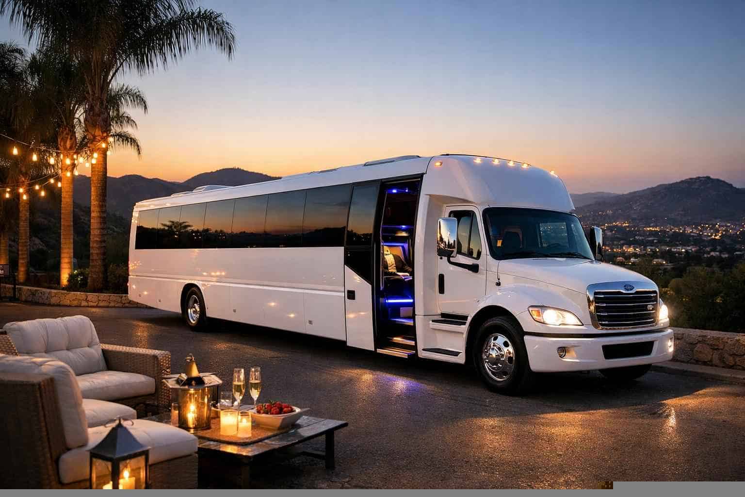 Luxury White Party Bus Rental in Poway California
