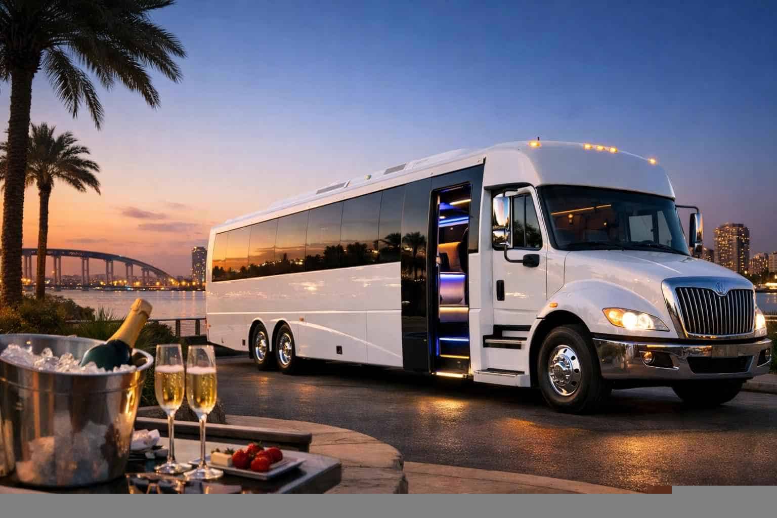 Luxury White Party Bus Rental in San Diego California