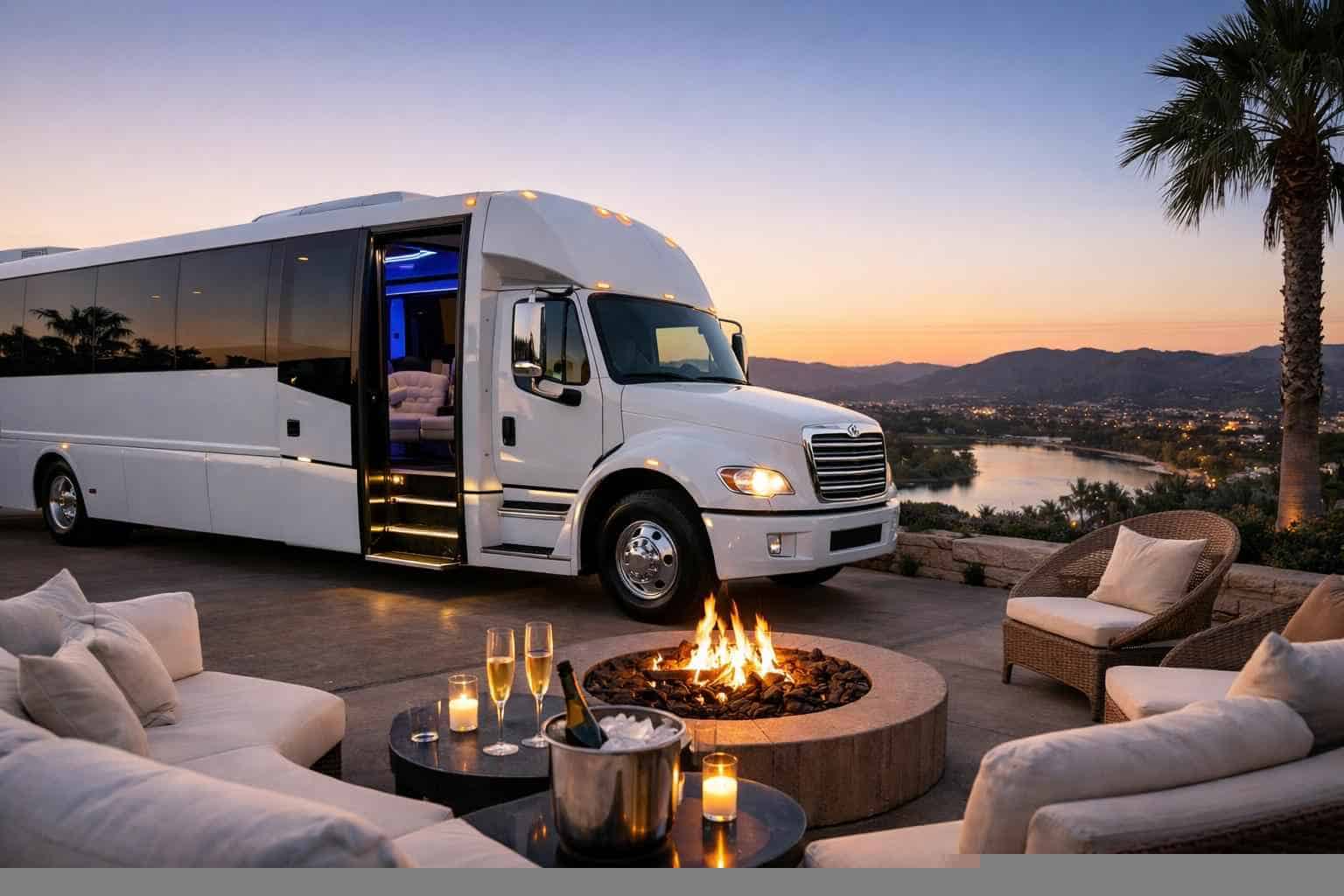 Luxury White Party Bus Rental in San Marcos California