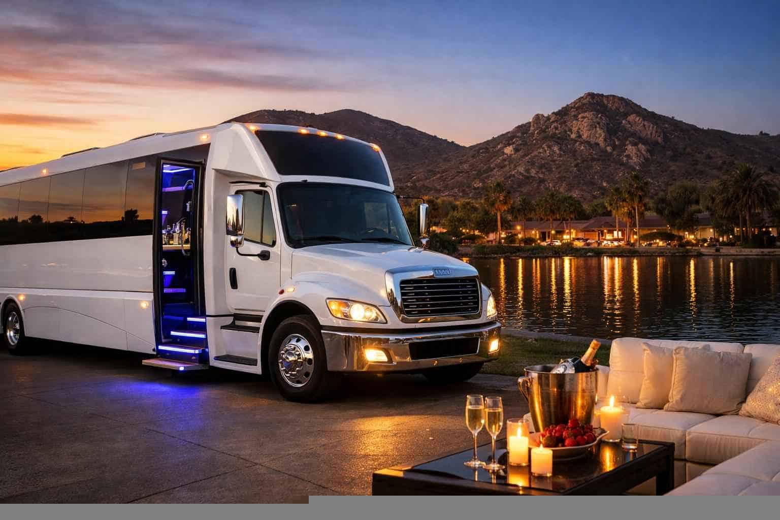 Luxury White Party Bus Rental in Santee California