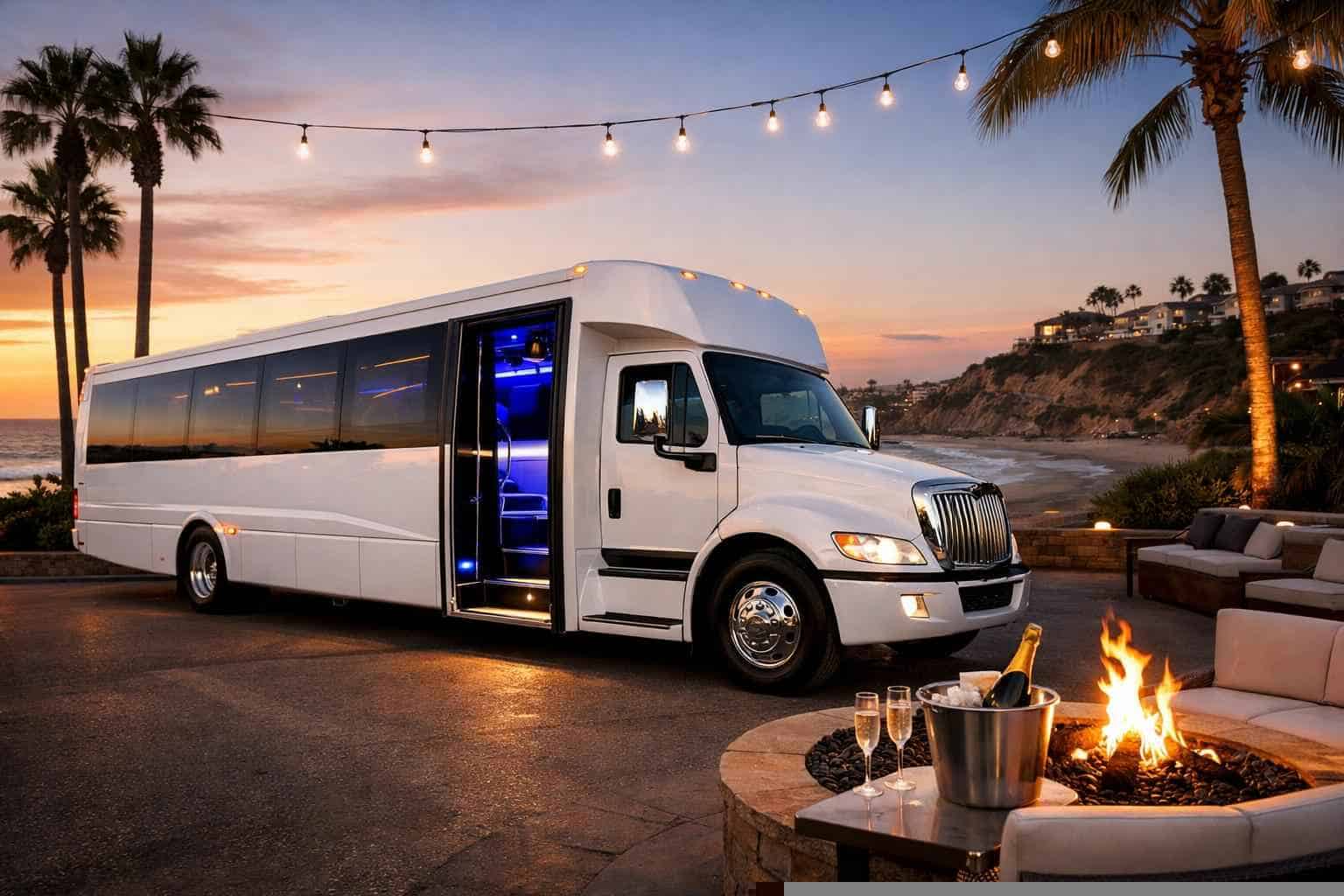 Luxury White Party Bus Rental in Solana Beach California
