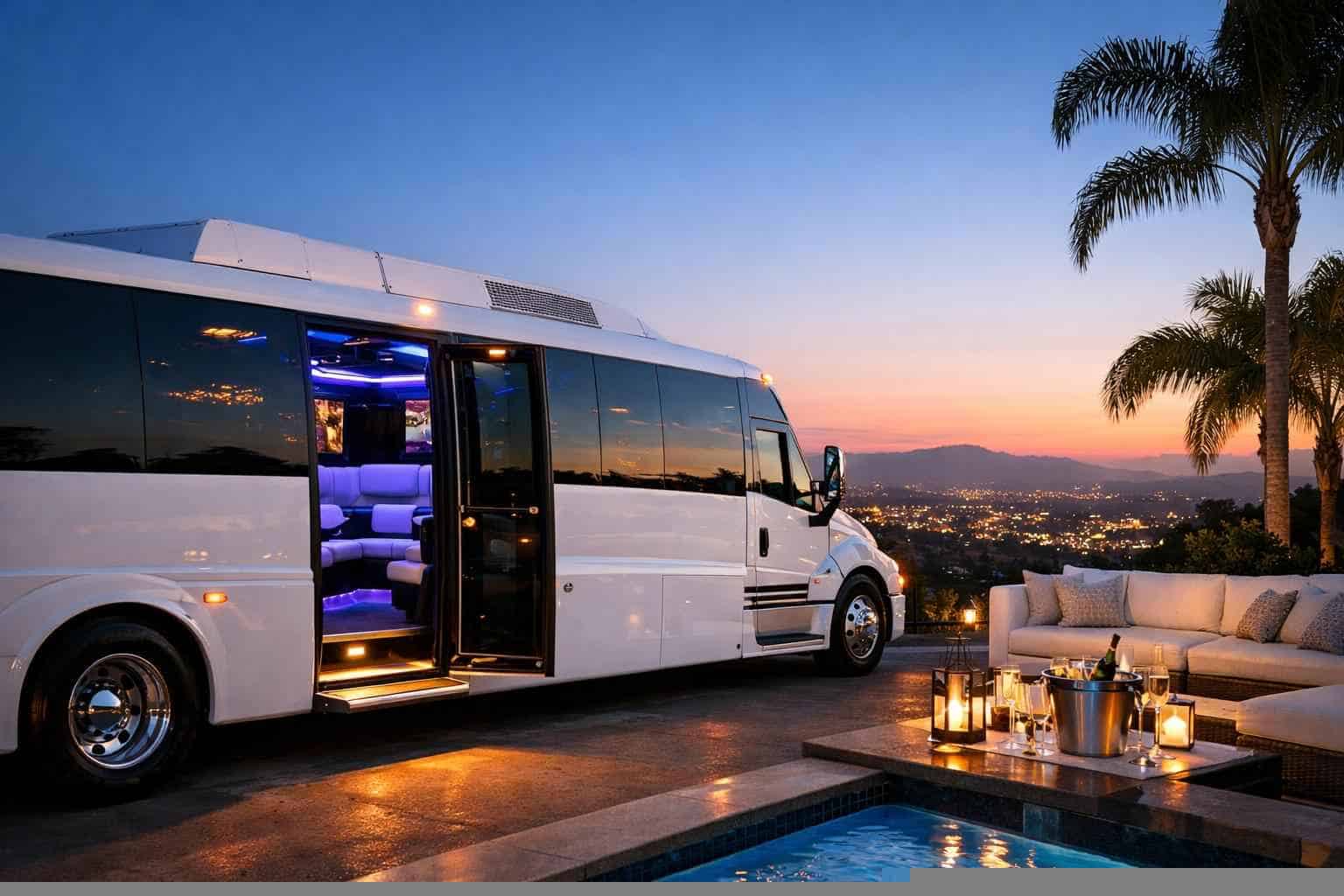 Luxury White Party Bus Rental in Vista California