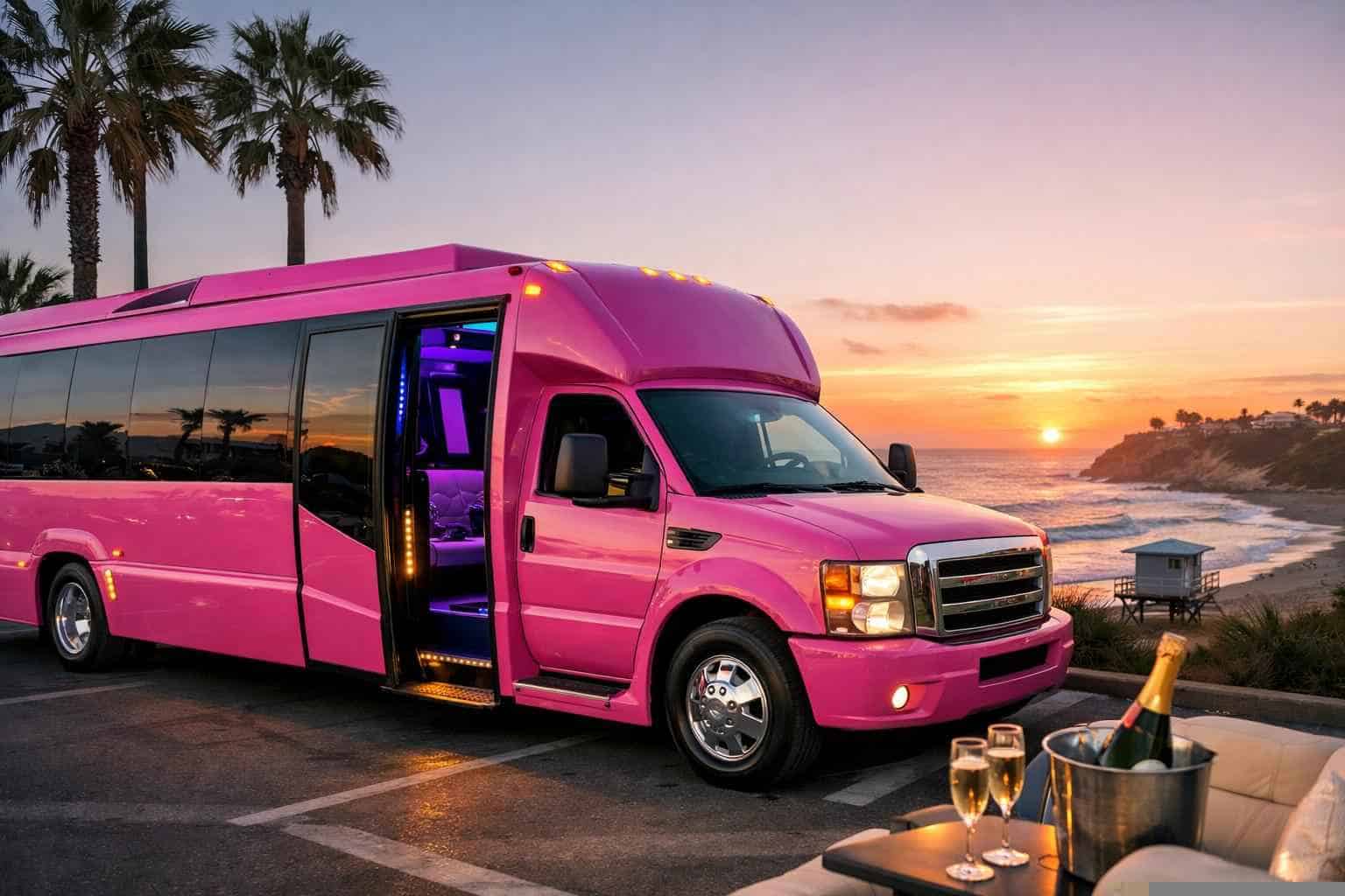 Pink Party Bus Rental Near Me Solana Beach CA