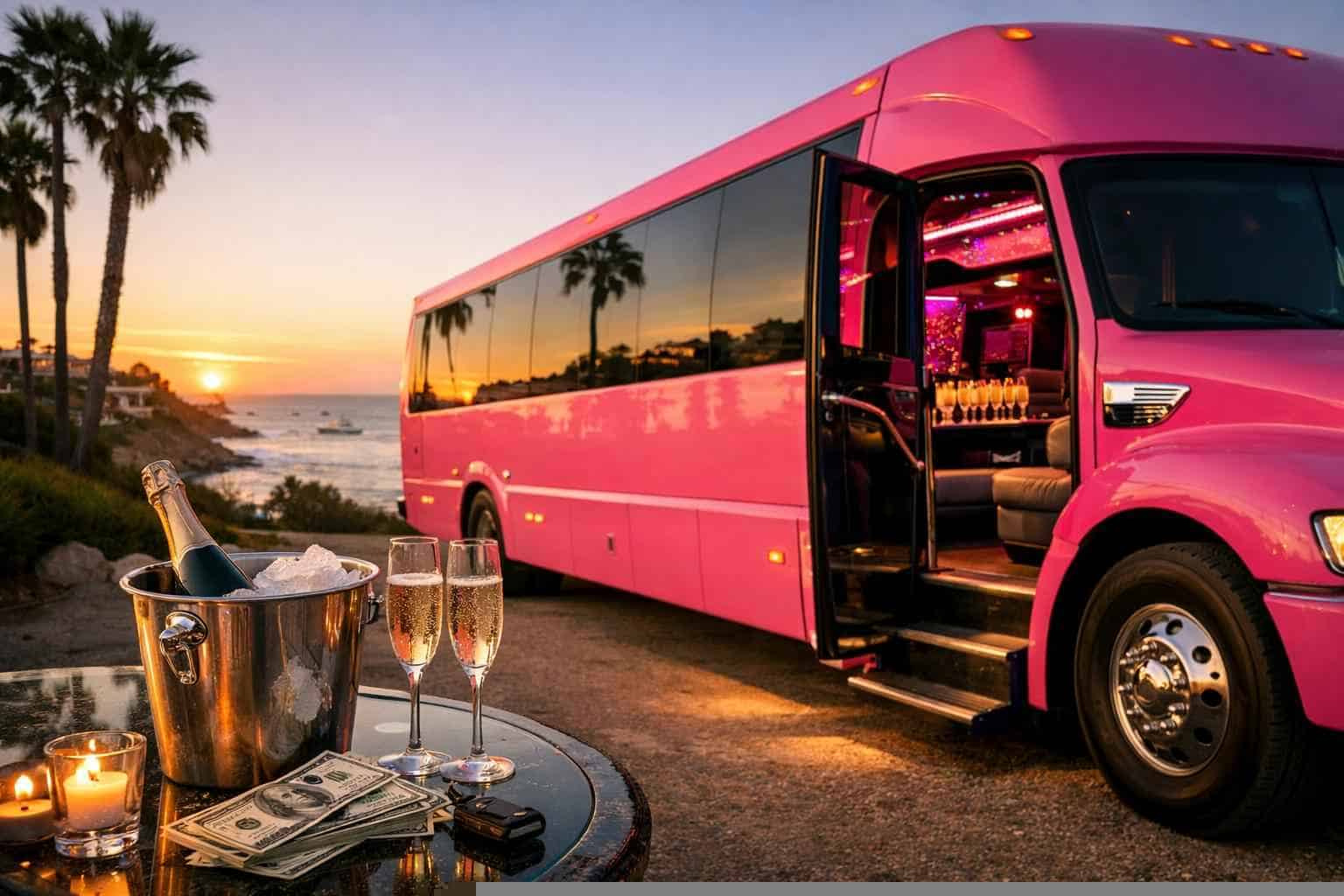 Pink Party Bus Rental Prices in Del Mar CA