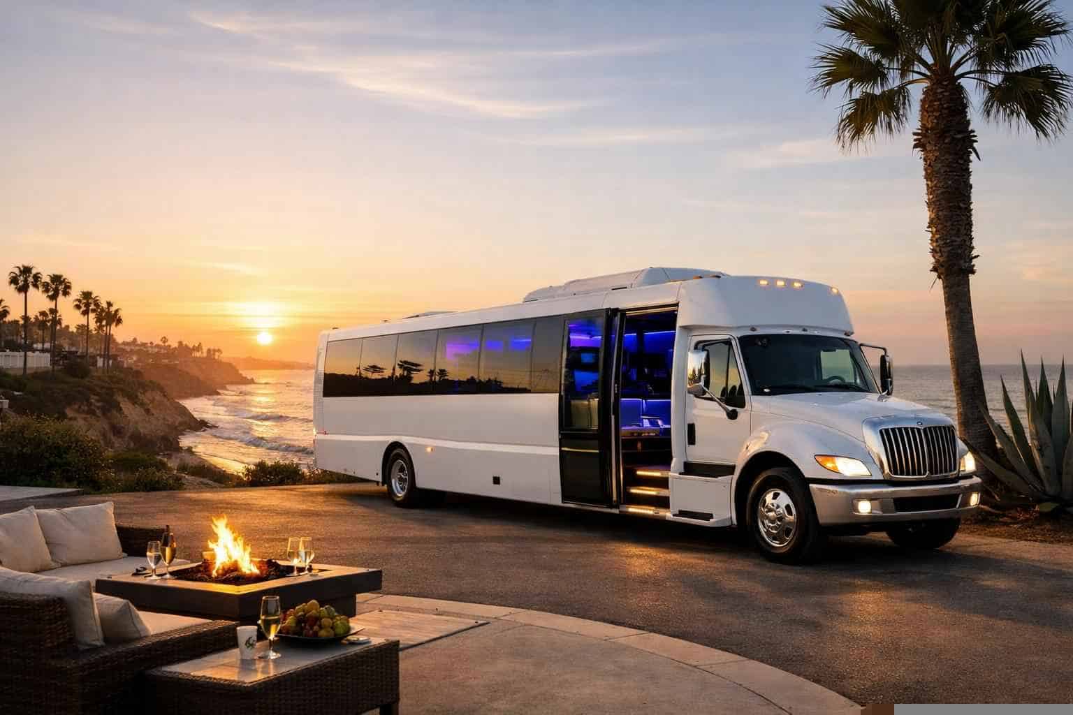 Solana Beach CA White Party Bus Rental