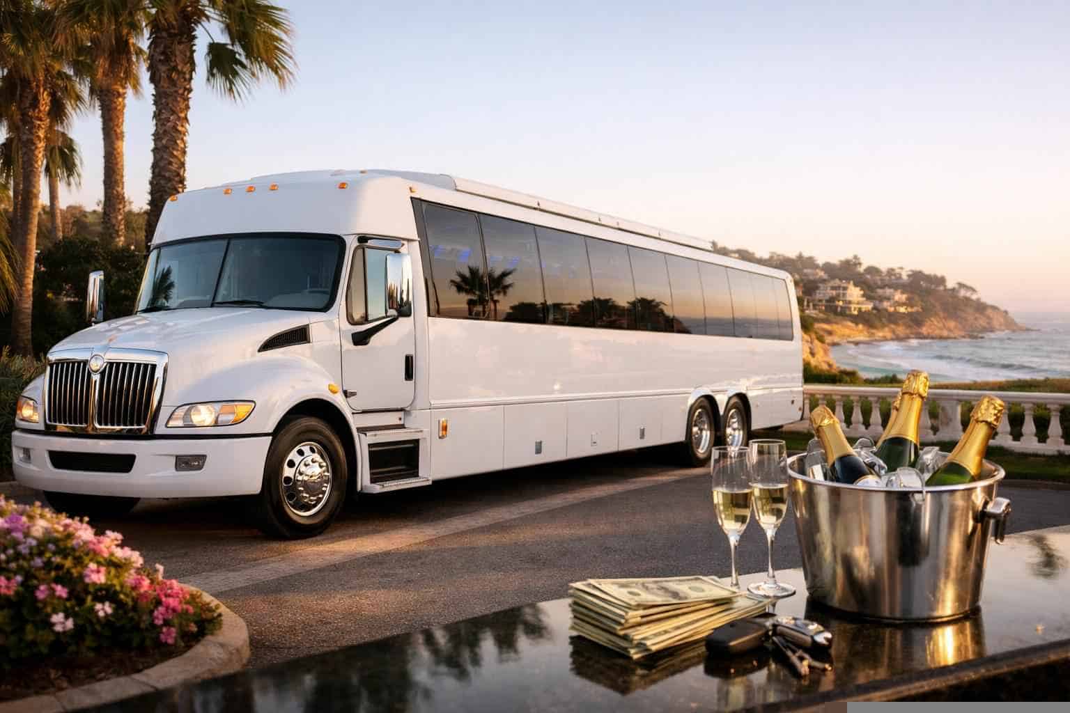 White Party Bus Rental Prices in Del Mar CA
