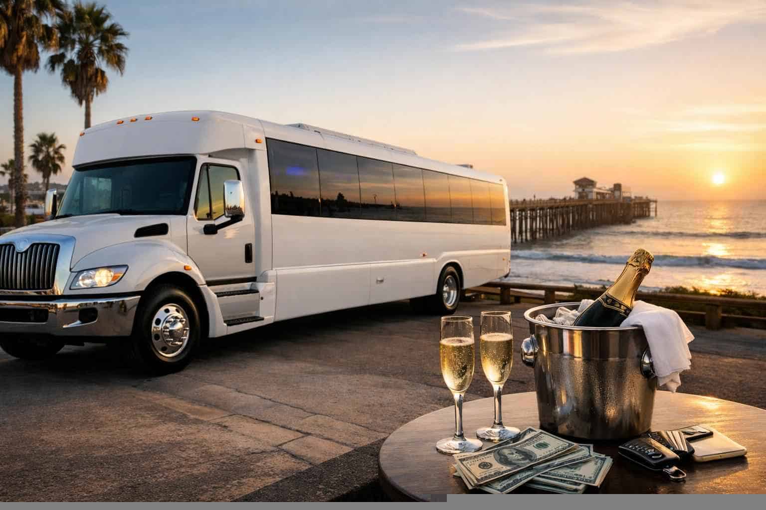 White Party Bus Rental Prices in Oceanside CA
